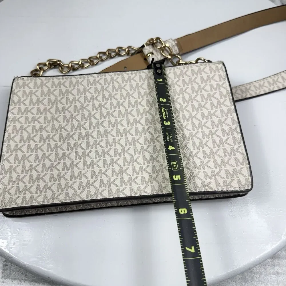 Michael Kors MK Signature Vanilla Fanny Pack Belt Bag Size Small W/Gold Detail